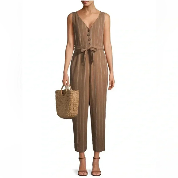 NWT | Time and Tru | Sleeveless Linen Jumpsuit with Tie Belt | Sz - Picture 1 of 8